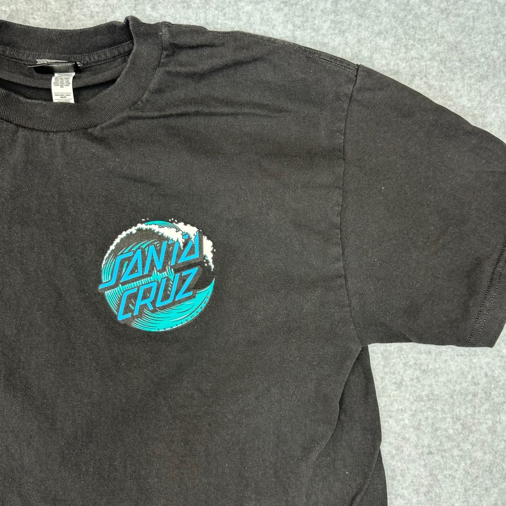 Santa Cruz Skateboards Mens Large Black Wave Logo Graphic T-Shirt Short‎ Sleeve